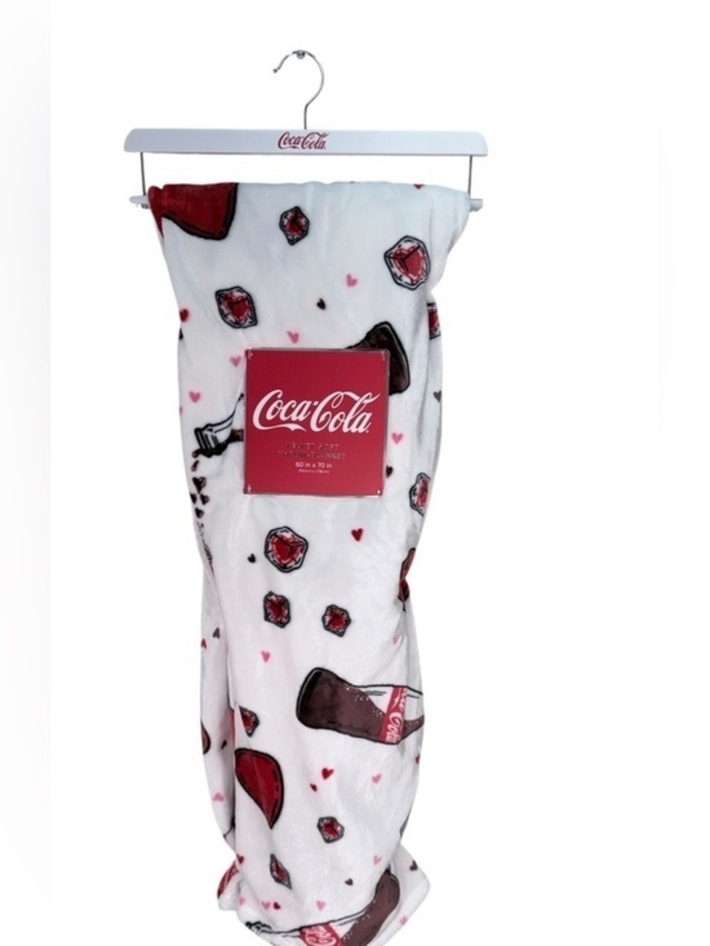 Coca Cola Velvet Soft Throw Blanket 60 x 70 Plush Coke Bottle‎ Heart Pattern NWT